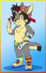 anthro band-aid bandage clothed clothing food footwear hat headgear headwear kidcore male nipples popsicle shoes sneakers solo underwear young young_anthro zooshi zoocub canid canine canis mammal wolf 2023 absurd_res colorful_theme hi_res