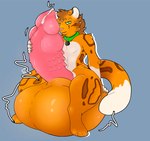 anthro balls big_balls big_penis bodily_fluids bulge cock_vore collar fur genital_fluids genitals green_eyes huge_balls huge_penis hyper hyper_balls hyper_genitalia hyper_penis leaking_precum licking male oral orange_body orange_fur penile penis penis_lick precum sex solo tail tongue tongue_out vore white_body white_fur martovskii felid feline leopardus mammal ocelot 2d_animation animated motion_tweening short_playtime