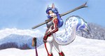 anthro biped blue_hair butt clothed clothing dr_comet eyewear felid feline female fur furgonomics gloves goggles hair handwear hi_res kacey_(kacey) landscape legwear long_hair looking_at_viewer looking_back mammal mountain outside pink_nose rear_view serval ski ski_pole skinsuit sky smile snow snow_serval solo standing tail tail_clothing tight_clothing tongue wallpaper white_body white_fur