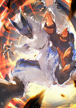4_toes 5_fingers amber_eyes ambiguous_gender black_body black_ears black_fur black_scales black_snout blue_body blue_ears blue_fur blue_head chevron_(marking) claws facial_markings feet feral finger_claws fingers fur head_markings markings orange_claws orange_pawpads pawpads pupils scales semi-anthro slit_pupils solo teeth text toe_claws toes white_body white_fur yellow_sclera chiayeeee mammal unknown_species 2025 digital_drawing_(artwork) digital_media_(artwork) english_text full-length_portrait hi_res portrait signature