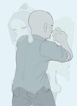 anthro bodily_fluids clothed clothing crying duo eyes_closed feathered_wings feathers featureless_face female hair hug long_hair long_snout male snout tears translucent translucent_body wings 8762e13 cavemanon_studios goodbye_volcano_high ko_op_(game_developer) snoot_game anon_(snoot_game) fang_(gvh) bat human mammal megabat prehistoric_species pterosaur reptile scalie hi_res