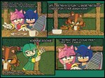 anthro black_border border breakfast dialogue female food group home inside light male male/female morning plant text thin_calves wood blue_archer_(artist) sega sonic_boom sonic_the_hedgehog_(series) sonic_x amy_rose cosmo_the_seedrian sonic_the_hedgehog sticks_the_jungle_badger alien badger elemental_creature eulipotyphlan flora_fauna hedgehog mammal mustelid musteline seedrian absurd_res comic english_text hi_res lighting