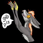 alternate_species anthro buckteeth dialogue fur gloves_(marking) grey_body grey_fur hair male markings orange_eyes orange_hair simple_background solo teeth text transparent_background flinters out-of-placers hazard_drake mammal yinglet 1:1 alpha_channel english_text