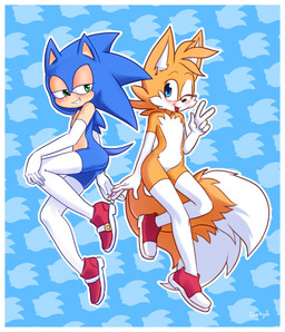 2_tails ;p anthro armwear blue_background blue_body blue_eyes blue_fur blush border butt cheek_tuft clothing dipstick_tail duo elbow_gloves facial_tuft femboy fluffy fluffy_tail footwear fur gesture gloves green_eyes half-closed_eyes hand_gesture handwear legwear male markings mostly_nude multi_tail multicolored_body multicolored_fur multicolored_tail narrowed_eyes one_eye_closed pattern_background pose quills_(anatomy) shoes simple_background smile tail tail_markings thigh_highs tongue tongue_out tuft two_tone_body two_tone_fur v_sign white_body white_border white_fur wink yellow_body yellow_fur sparkydb sega sonic_the_hedgehog_(series) miles_prower sonic_the_hedgehog canid canine eulipotyphlan fox hedgehog mammal absurd_res hi_res