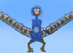 2023 anthro arm_tuft avian beak big_breasts bird blue_body blue_feathers breasts curvy_figure day digital_media_(artwork) disney feather_tuft feathers featureless_breasts feet female female_anthro for_the_birds front_view group hi_res hourglass_figure hourglass_figured_anthro hourglass_figured_female larger_female light_belly looking_up navel non-mammal_breasts nude nude_anthro nude_female outside pixar power_lines semi-anthro shoulder_tuft sitting size_difference sky small_waist toes tuft yellow_beak zzzilart