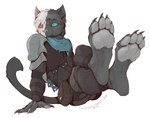 4_toes anthro barefoot biped black_body black_clothing claws clothed clothing crossed_feet crossed_legs fantasy feet foot_focus fully_clothed heterochromia male pawpads paws plantigrade solo toes warrior kredri shady_(ilovefeetandpaw) domestic_cat felid feline felis mammal