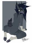 4_toes anthro arm_support bent_legs biped black_nose blue_hair breasts butt digitigrade ear_piercing extended_arms feet feet_together_knees_apart female forward_arm_support fur gauged_ear green_eyes grey_body grey_fur hair hand_wraps head_turned hindpaw kneeling logo looking_at_viewer looking_back looking_back_at_viewer nude pawpads paws piercing smile soles solo spread_knees toes video_game_logo wraps xbox_logo vexstacy microsoft xbox xbox_game_studios neri canid canine mammal hi_res