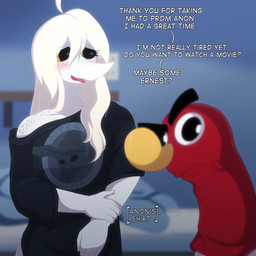 anthro bed bedding black_clothing black_eyes black_shirt black_topwear blonde_hair blurred_background blush clothed clothed_anthro clothed_female clothing detailed_background dialogue eyebrow_through_hair eyebrows female fingers freckled_face freckled_shoulders freckles furniture hair humanoid_hands inside long_hair open_mouth puppet raised_inner_eyebrows shirt shy solo standing talking_to_viewer text tongue topwear translucent translucent_hair white_body yellow_sclera veisz_stories cavemanon_studios puppet_pals snoot_game fan_character judee dinosaur prehistoric_species reptile saurischian scalie theropod troodon troodontid 1:1 absurd_res colored english_text half-length_portrait hi_res portrait shaded