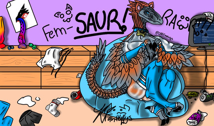 accessory anthro blue_eyes bodily_fluids buttplug claws clothing cock_ring collar cum dildo electronics feathers femboy genital_fluids gesture gloves handwear heart_symbol jewelry legwear lube lube_bottle male monster_energy_can monster_energy_logo nude penis_accessory penis_jewelry plug_(sex_toy) sex_toy solo suggestive suggestive_fluid suggestive_gesture suggestive_pose tail television tenticle text thigh_highs toy ykfantasys bad_dragon e621 dinosaur dromaeosaurid feathered_dinosaur feathered_scalie monster prehistoric_species pyroraptor reptile saurischian scalie theropod english_text hi_res