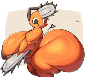 anthro big_breasts big_butt black_eyes breasts brown_nipples butt chainsaw female huge_breasts huge_butt hyper hyper_breasts hyper_butt nipples orange_body power_tool shortstack shortstack_female side_view slightly_chubby slightly_chubby_anthro slightly_chubby_female solo text thick_thighs tools lightmizano chainsaw_man pochita_(chainsaw_man) demon devil_(chainsaw_man) 2025 english_text hi_res