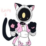 1:1 ambiguous_gender anthro blush clothed clothing collar cyclops digital_drawing_(artwork) digital_media_(artwork) fur handpaw hi_res humanoid kuri_wynter looking_at_viewer machine maid_apron maid_uniform muffiin multicolored_body not_furry paws robot robot_humanoid simple_background solo tail uniform yellow_eyes