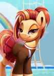 blurred_background bottomwear clothed clothed_feral clothing feral looking_at_viewer skirt smile solo tsitra360 friendship_is_magic hasbro my_little_pony shimmy_shake_(mlp) earth_pony equid equine horse mammal pony 2020 digital_media_(artwork) hi_res signature