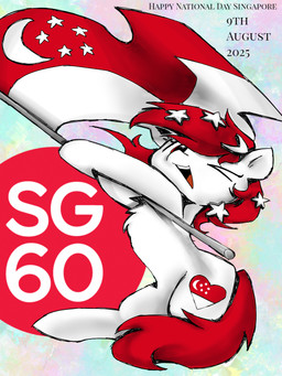 accessory chest_tuft female feral flag flag_(object) flagpole hair hair_accessory holding_flag holding_object looking_at_viewer one_eye_closed open_mouth open_smile ponification red_hair singapore singaporean_flag smile smiling_at_viewer solo text tuft white_body wink winking_at_viewer twentysixthirtyseven hasbro my_little_pony project_seaponycon temmy_(mlp) earth_pony equid equine horse mammal pony 2025 3:4 dated english_text hi_res