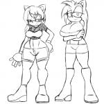 anthro big_breasts bottomwear breast_size_difference breasts cleavage clothed clothing duo female fingerless_gloves fishnet_clothing fishnet_topwear frown gloves handwear huge_breasts mature_anthro mature_female shirt shorts small_breasts standing topwear wide_hips denizen1414 sega sonic_the_hedgehog_(series) daisy_akiza_hedgehog death_(personification) emma_the_hedgehog grim_reaper eulipotyphlan hedgehog mammal 1:1 hi_res monochrome mother_(lore) parent_(lore)