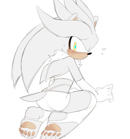 anthro armwear blue_pupils blush chest_tuft clothed clothing crossdressing elbow_gloves feet femboy fur gloves handwear kneeling lingerie long_socks looking_back male pawpads pupils solo tail thong tuft underwear white_body white_fur yellow_eyes russlanhub sega sonic_the_hedgehog_(series) silver_the_hedgehog eulipotyphlan hedgehog mammal