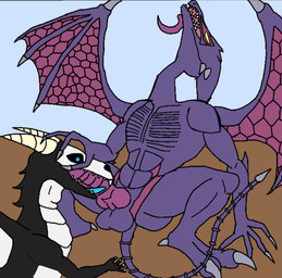 anthro balls black_body blue_eyes blue_tongue bone duo fellatio feral genitals horn knot looking_pleasured male male/male neck_bulge oral oral_penetration penetration penile penis purple_body sex skull skull_head tail tongue tongue_out wings yellow_eyes wraith_05 metroid mythology nintendo ridley wraith_(wraith_05) dragon mythological_creature mythological_scalie scalie skull_dragon space_dragon_(metroid)