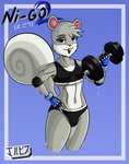 anthro clothing dumbbell exercise female fitness fur grey_body grey_fur solo underwear weights jackintaro animal_crossing nintendo agent_s_(animal_crossing) hybrid mammal rodent sciurid tree_squirrel