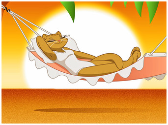 anthro border breasts clothing eyes_closed female fur hammock lying on_back pink_nose sand seaside smile solo stripes sun swimwear tan_body tan_fur white_border white_clothing white_swimwear pierre_redmon metro-goldwyn-mayer tom_and_jerry yvonne_jockalong domestic_cat felid feline felis mammal