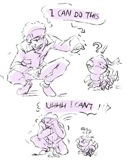 accessory antennae_(anatomy) beak duo feral headband humor interrobang male question_mark scared segmented_body text bakamaokun bandai_namco digimon digimon_survive kunemon_(survive) ryou_tominaga digimon_(species) human kunemon mammal comic english_text monochrome sketch