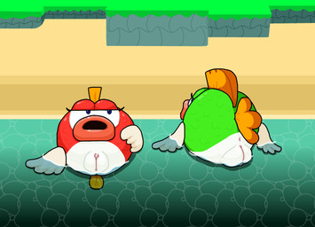 anus beach bedroom_eyes big_vulva caustics duo female feral genitals looking_aside looking_at_viewer looking_back lying narrowed_eyes on_back on_front partially_submerged plump_labia seductive shoreline vulva water yolka mario_bros nintendo aquatic cheep_cheep fish absurd_res hi_res