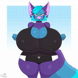 anthro areola_outline big_breasts blue_hair bottomwear bouncing_breasts breasts clothed clothing female hair huge_breasts huge_hips huge_thighs hyper hyper_breasts hyper_hips hyper_thighs looking_at_viewer multicolored_body pink_nose shirt shorts smile solo tank_top thick_thighs topwear two_tone_body wide_hips yellow_eyes coffilatte plum_the_red_panda ailurid mammal red_panda 1:1 animated animated_png loop