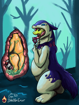 abdominal_bulge bell blue_eyes collar countershading feral feral_pred feral_prey fire male male_pred markings mottled mottled_body oral_vore paws purple_body quadruped red_markings same_size_vore tan_body vore doesnotexist gyrotech nintendo pokemon blitz_(gyro) fan_character ampharos generation_2_pokemon generation_8_pokemon hisuian_form hisuian_typhlosion pokemon_(species) regional_form_(pokemon) absurd_res hi_res