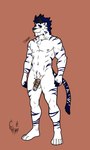 anthro athletic balls blush embarrassed genitals horn male nude penis solo standing tail hunterramirez toboe_(toboe2) felid mammal pantherine tiger 3:5 hi_res