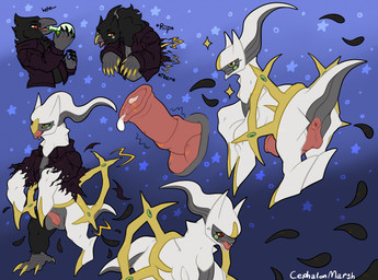 animal_genitalia animal_penis anus balls beak bodily_fluids bottle butt claws clothed clothing container cum equine_genitalia equine_penis erection feathers genital_fluids genitals male penis potion potion_bottle simple_background solo tail topwear torn_clothing transformation transformation_sequence cephalonmarsh nintendo pokemon arceus avian bird corvid corvus_(genus) crow generation_4_pokemon legendary_pokemon oscine passerine pokemon_(species) hi_res sequence