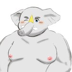 anthro belly blush grey_body kemono male one_eye_closed overweight overweight_male simple_background solo white_background wink tukiguma761 tamacolle hizen_(tamacolle) elephant elephantid mammal proboscidean 1:1 2024 hi_res