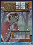 anthro bonk canid canine cape cloak clothed clothing comic crossdressing digital_media_(artwork) femboy forest forest_background fox gathering_wood green_eyes hooded_cape hooded_cloak kipfox male mammal nature nature_background outside pink_cape pink_cloak pink_clothing plant snow solo tree window winter wood