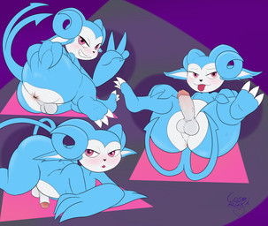 3_toes 4_fingers abstract_background all_fours anthro anus balls black_nose blue_body blue_ears blue_tail blush blush_lines butt claw_toes claws erection feet fingers foreskin forked_tail genitals gesture glans half-closed_eyes hand_gesture heart_eyes heart_symbol legs_up looking_at_viewer looking_back looking_back_at_viewer lying male male_anthro multicolored_body multicolored_penis narrowed_eyes nude nude_anthro nude_male on_back on_side open_mouth partially_retracted_foreskin penis pink_anus pink_eyes pink_glans pink_penis presenting presenting_hindquarters pupils retracted_foreskin smile smirk solo spade_tail spread_butt spreading tail teeth toes two_tone_body two_tone_penis unusual_anatomy unusual_tail urethra v_sign white_balls white_body white_claws white_inner_ear white_penis kawma vtuber seelie_fhey demon imp 2026 absurd_res hi_res signature