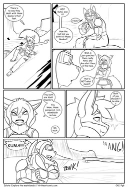 clothed clothing dialogue text bear213 fallout idiots microsoft nintendo pokemon anu_k-9 kuma_b34r pearl_(bear213) bewear eevee generation_1_pokemon generation_4_pokemon generation_7_pokemon lucario pokemon_(species) 2025 absurd_res black_and_white comic english_text full-length_portrait hi_res monochrome portrait url