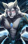 abs anthro blush bodysuit bulge clothing countershading male muscular muscular_anthro muscular_male nipples pecs skinsuit solo tight_clothing tokuni lifewonders tokyo_afterschool_summoners breke_(tas) canid canine canis mammal wolf absurd_res hi_res