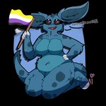 anthro belly biped black_sclera blue_body blue_ears blue_fur blue_tail breasts claws eyelashes eyeshadow featureless_breasts female flag flag_(object) fur fur_markings holding_flag holding_object lgbt_pride looking_at_viewer makeup markings multicolored_body multicolored_ears multicolored_fur navel nonbinary_pride_colors nude paws pride_color_flag pride_colors purple_eyes slightly_chubby solo spots spotted_body spotted_fur spotted_markings spotted_tail tail tail_markings tail_tuft text tuft two_tone_body two_tone_ears two_tone_fur two_tone_tail white_claws fylumi lgbt_pride_month nintendo pokemon nida_(suger_phox) generation_1_pokemon nidorina pokemon_(species) 1:1 alpha_channel english_text hi_res signature