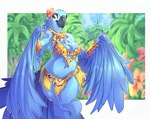 accessory anthro anthrofied armor beak belly_dancer bikini blue_eyes bracers brazil breasts christ_the_redeemer clothed clothing detailed_background feathered_wings feathers female flower flower_in_hair forest hair hair_accessory holidays jungle non-mammal_breasts plant religion rio_de_janeiro samba smile solo swimwear tree two-piece_swimsuit winged_arms wings gofa blue_sky_studios brazilian_carnival carnival_(holiday) rio_(series) jesus_christ jewel_(rio) avian bird macaw neotropical_parrot parrot spix's_macaw true_parrot 2017