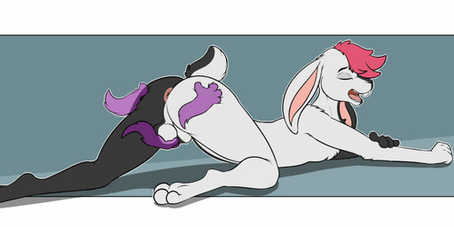 all_fours ambiguous_gender anthro anus ball_fondling balls buckteeth butt butt_grab disembodied_hand duo eyes_closed femboy fondling fur genitals ghost_hand hair hand_on_butt long_ears lying male male/ambiguous multicolored_body multicolored_fur nude on_front pink_hair split_color teeth two_tone_body two_tone_fur conditional_dnp psy101 domestic_rabbit ghost harlequin_rabbit lagomorph leporid mammal oryctolagus rabbit spirit 2022
