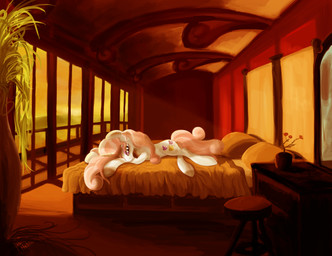 bed bed_sheet bedding bedroom cutie_mark detailed_background female feral fur furniture hair horn inside long_hair looking_at_viewer lying multicolored_hair on_bed pillow pink_hair purple_eyes smile solo stool sunset two_tone_hair white_body white_fur window pedrohander friendship_is_magic hasbro my_little_pony mythology fleur_de_lis_(mlp) equid equine mammal mythological_creature mythological_equine unicorn 2014 hi_res