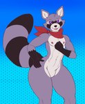 anthro featureless_crotch femboy kerchief kerchief_only male markings mostly_nude neckerchief neckerchief_only purple_eyes red_kerchief red_neckerchief ring_(marking) ringed_tail solo striped_markings striped_tail stripes tail tail_markings thick_thighs conditional_dnp cracky indigo_park rambley_raccoon mammal procyonid raccoon hi_res