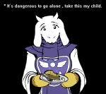 anthro clothing cutlery dessert eyewear female food fork fur glasses handwear kitchen_utensils oven_mitts pastry pie solo text tools white_body white_fur bleuhawke undertale undertale_(series) toriel boss_monster_(undertale) bovid caprine mammal digital_media_(artwork) english_text