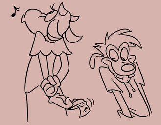 2_horns 4_fingers age_difference anthro big_nose brown_background brown_clothing brown_gloves brown_hair brown_handwear brown_horn brown_nose brown_shawl brown_shirt brown_topwear buckteeth closed_smile clothed clothed_anthro clothed_female clothing duo eyelashes female fingers fist fully_clothed fully_clothed_anthro fully_clothed_female giving_money gloves hair hand_in_pocket hands_behind_back handwear holding_money holding_object horn larger_anthro larger_female looking_at_money looking_up male male_anthro money motion_lines mouth_closed musical_note musical_symbol no_eyebrows no_pupils older_anthro older_female pockets shirt short_hair simple_background size_difference smaller_anthro smaller_male smile standing straight_arms symbol teeth topwear whistling young young_anthro young_male younger_anthro younger_male insert-thenewbl-here disney goof_troop clarabelle_cow max_goof bovid bovine canid canine canis cattle domestic_dog mammal 2025 digital_drawing_(artwork) digital_media_(artwork) english_description monochrome sketch