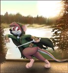 anthro autumn fantasy male medieval medieval_clothing melee_weapon solo sword thief weapon zenfetcher mammal mouse murid murine rodent absurd_res hi_res