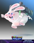 ambiguous_gender anthro blue_eyes blue_pupils blue_tongue blush buckteeth chubby_cheeks copyright_symbol curled_tail double_chin duo featureless_legs fist fur furrowed_brow gradient_background grey_ski holding_strap light long_ears male male_anthro midair mitten_hands multicolored_body nude_anthro nude_male obese obese_anthro obese_male open_mouth open_smile overweight overweight_anthro overweight_male pawpads pink_pawpads pupils simple_background smile symbol tail tan_body tan_skin teeth text title tongue white_body white_fur white_tail year fabio_pochet mario_plus_rabbids_sparks_of_hope raving_rabbids rayman_(series) ubisoft hybrid lagomorph mammal rabbid squasher_(mario_plus_rabbids) suid suine whomp 2023 4:5 absurd_res artist_name colored digital_drawing_(artwork) digital_media_(artwork) english_description english_text hi_res lighting lineless official_art shaded