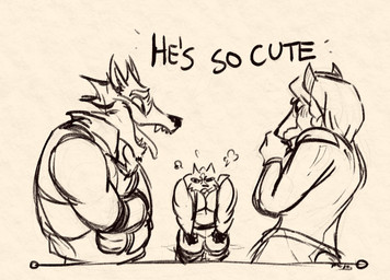 angry annoyed anthro athletic bottomwear clothing crossed_arms dialogue female frown fur group hair jacket laugh male mocking muscular pants size_difference smile speech_bubble text topwear trio vest jaumsche nintendo star_fox fox_mccloud krystal_(star_fox) wolf_o'donnell canid canine canis fox mammal wolf 2022 comic english_text sketch