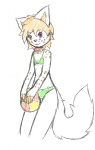 anthro ball beach beach_ball bikini biped clothed clothing collar femboy green_clothing green_swimwear hair holding_ball holding_object inflatable looking_at_viewer male outside pool_toy seaside short_hair skimpy solo standing swimwear tail two-piece_swimsuit wide_hips monoth trix_the_cat mono_(monoth) canid canine fox mammal