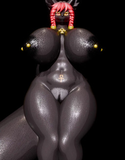 ankh anklet anthro areola barbell_piercing big_breasts black_body braided_hair breasts eyelashes female genitals hair huge_breasts jewelry long_eyelashes looking_at_viewer nipple_piercing nipples nude piercing pink_hair pubes solo tail thick_thighs vulva wide_hips fluffyglitch fluffyglitch_(modeler) hoki_(joseluisgm) canid canine canis jackal mammal 3d_(artwork) 3d_animation absurd_res animated digital_media_(artwork) hi_res no_sound short_playtime webm