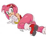 accessory anthro big_butt butt clothing female genitals gloves green_eyes hair_accessory hairband handwear panties pink_body pussy solo thick_thighs underwear white_clothing white_gloves white_handwear josemalvado third-party_edit sega sonic_the_hedgehog_(series) amy_rose eulipotyphlan hedgehog mammal