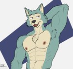 abs anthro armpit_hair body_hair facial_scar fur male muscular muscular_male nipples nude pecs scar simple_background smile solo delta_dewitt beastars legoshi_(beastars) canid canine canis mammal wolf digital_media_(artwork) hi_res