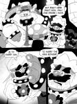 2018 3:4 anthro armband bowser clothed clothing comic corruption crossdressing dialogue dress english_text facial_hair fully_clothed galgard goomba group hand_on_head hat headgear headwear hi_res human koopa larger_male male male/male mammal mario mario_bros monochrome mustache nintendo scalie size_difference smaller_male speech_bubble spiked_armband spikes suit text wedding wedding_dress