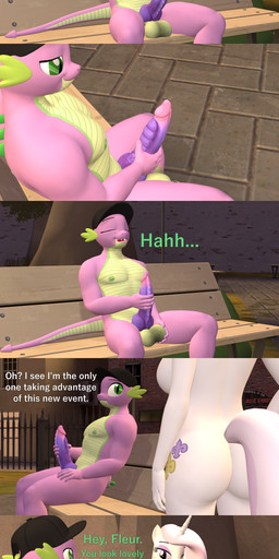 anthro areola balls biped bottomwear breasts butt clothed clothing detailed_background dialogue erection female genitals horn knot male male/female masturbation nipples outside penile penile_masturbation penis public public_nudity sitting text topwear vulva white_body papadragon69 friendship_is_magic hasbro my_little_pony mythology fleur_de_lis_(mlp) spike_(mlp) dragon equid equine mammal mythological_creature mythological_equine mythological_scalie scalie unicorn 3d_(artwork) absurd_res comic digital_media_(artwork) english_text hi_res