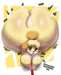 anthro areola big_breasts big_butt blush bodily_fluids breasts butt dipstick_tail female huge_breasts huge_butt huge_hips huge_thighs hyper hyper_butt leash looking_at_viewer markings nipples nude onomatopoeia open_mouth pink_areola pink_nipples solo sound_effects sweat sweaty_butt tail tail_markings text thick_thighs tongue tongue_out wide_hips yellow_body crowundeadcat animal_crossing nintendo isabelle_(animal_crossing) canid canine canis domestic_dog mammal shih_tzu toy_dog english_text hi_res